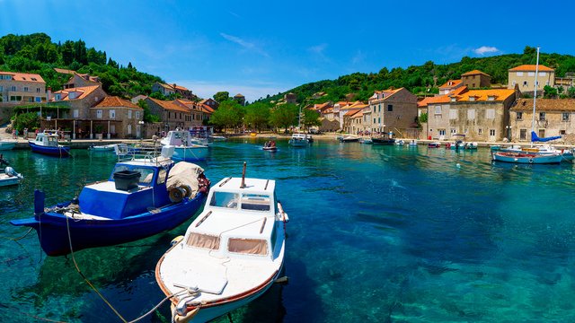 Fishing boats in the port Suđurađ, island Šipan, Croatia - Adriatic sailing routes of SimpleSail