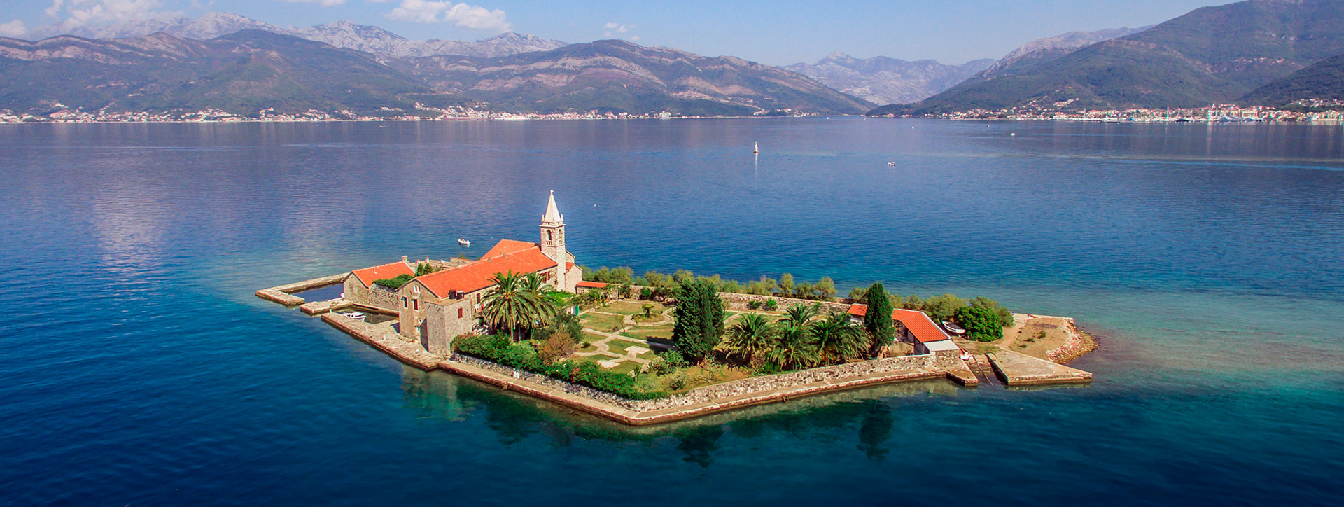Island of Our Lady of Mercy from a height, Tivat Bay, Montenegro - Adriatic sailing routes of SimpleSai